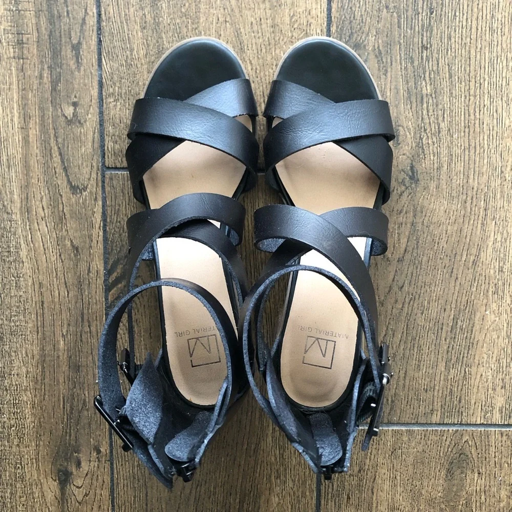 Material Girl Black Strappy Block Heel Sandals